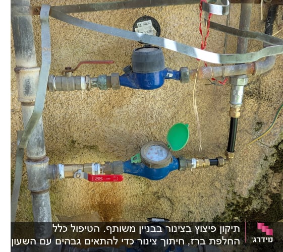 מד מים וצנרת על קיר חיצוני